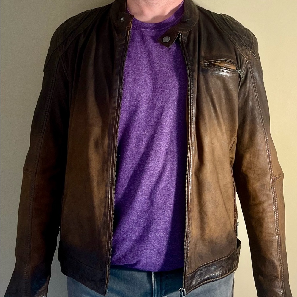 Men's Brown Distressed Leather Bomber Jacket